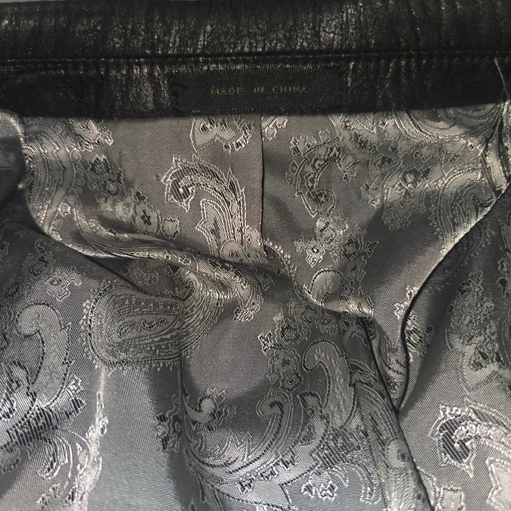 Andrew Fezza Mens Black Faux Leather Blazer Two Button Paisley Lined Jacket